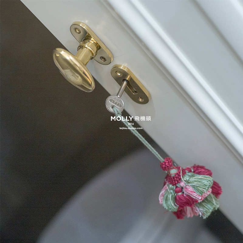 复古纯铜门锁椭圆形分体式锁室内房门卫生间家用黄铜锁含配件