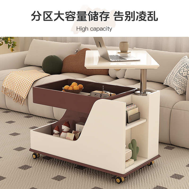 可移动沙发边几中古风带轮高档边桌家用升降推车折叠边柜小茶几