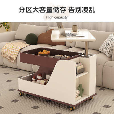 可移动沙发边几中古风带轮高档边桌家用升降推车折叠边柜小茶几