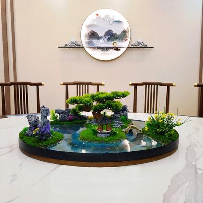 转盘中间餐桌摆件新款酒店新中式尺寸花摆选择多大圆装饰桌