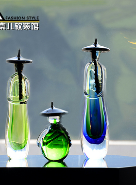 艺术混彩琉璃人物摆件中式家居客厅酒店样板房陈列柜软装饰品陈设