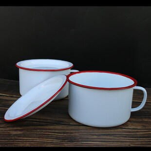 加厚怀旧搪瓷泡面碗老式快餐杯学生宿舍食堂大容量带盖饭盒饭缸子