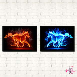 火焰马 墙壁画 欧美创意挂画 现代简约有框画 家居酒吧适用装饰画