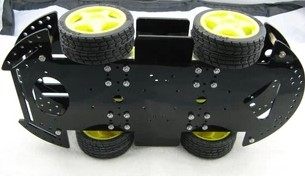 新款 4轮智能小车底盘/测速/机器人/四电机驱动/寻迹避障小车四驱