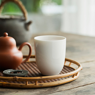 德化猪油白陶瓷茶杯男家用白瓷暖手杯简约大号水杯办公室喝茶杯子