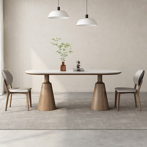 实木岩板餐桌简约现代家用小户型吃饭桌子长方形椭圆形新款餐桌椅