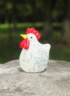 淄博博山琉璃小动物摆件七彩色可爱小公鸡摆饰桌面装饰品工艺品