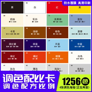 调色配方比例色卡家具维修皮衣色粉油漆色浆膏喷漆实物上色参考表