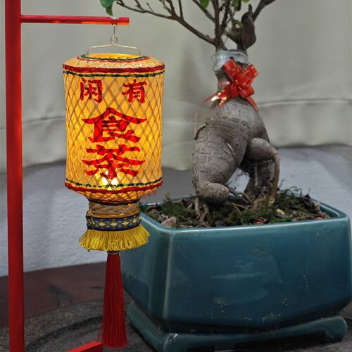 潮汕迷你竹编油纸灯笼中式功夫茶灯送礼茶具传统发光油灯摆件