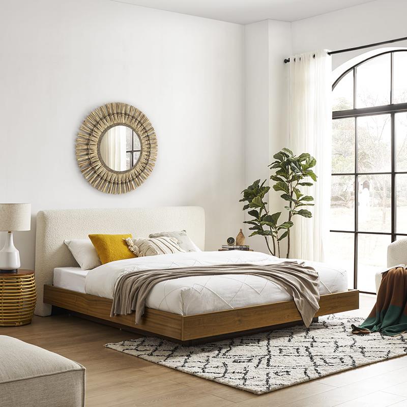 曦羽 现代简约北欧侘寂轻法式轻奢摩登悬浮黑胡桃双人软包实木床