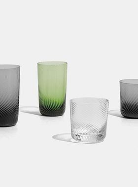 昀/YYUN 手工制玻璃杯水杯螺旋纹家用茶杯牛奶杯创意果汁杯啤酒杯