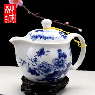 融诚茶具大号双层茶壶单个陶瓷泡茶壶耐热家用青花功夫茶具冲茶器