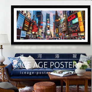 纽约时代广场超长版装饰画有框画客咖啡厅挂壁画酒吧城市建筑摄影