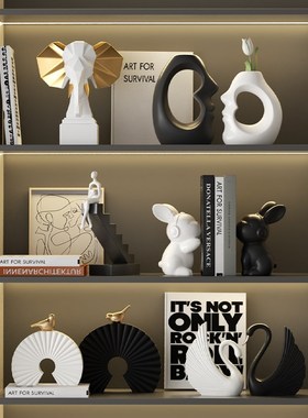 格调黑白软装艺术摆件高级感样板B间客厅电视壁龛酒柜极简家居饰