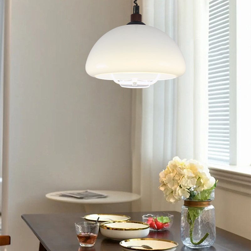 现代简约玻璃餐厅吊灯可伸缩v升降圆桌吧台灯复古实木奶油风卧室
