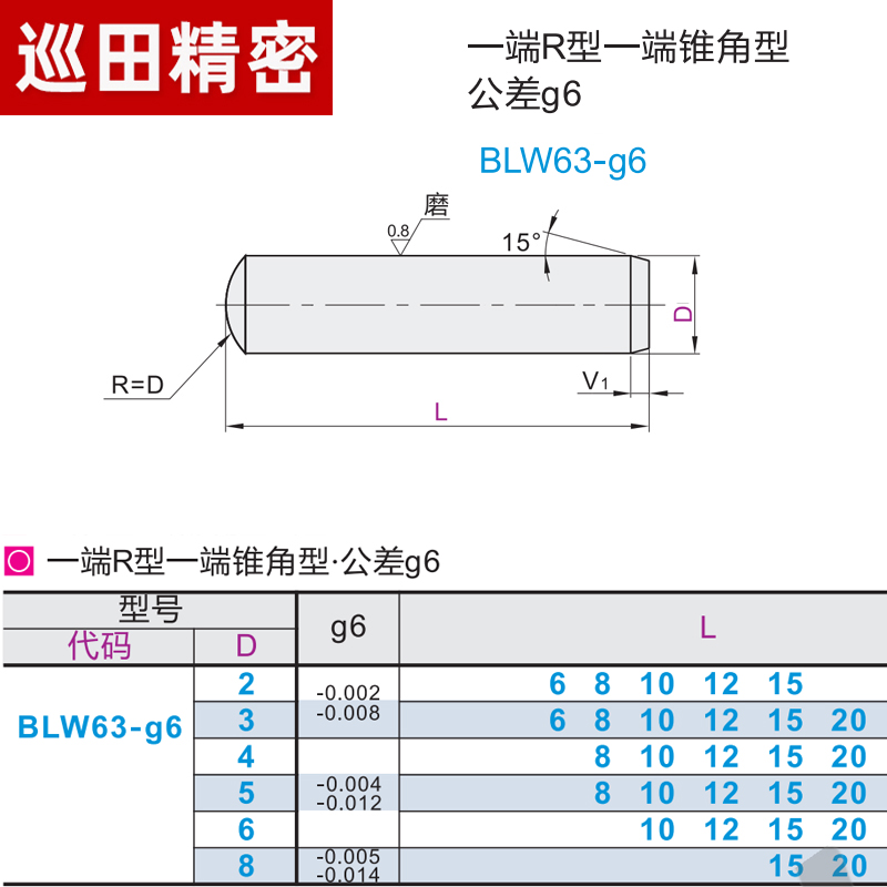 高精密g6负公差轴承钢加硬定位v销替怡BLW63米MS球头圆柱销钉M345