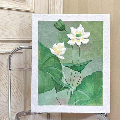 荷花立体感肌理画石英砂丙烯数字油画diy填充材料包手工装饰挂画