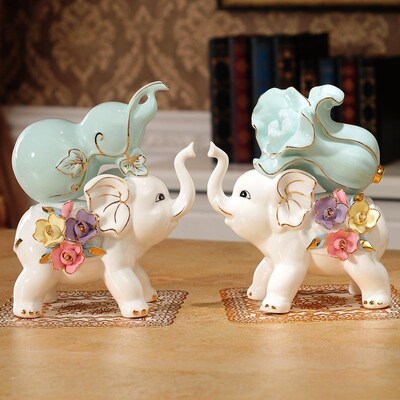 创意陶瓷大象家居客厅电视柜酒柜玄关小摆件装饰品高端大气上档次