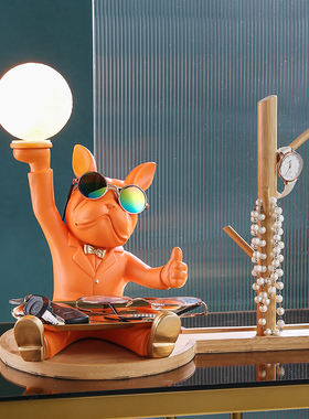 法斗犬钥匙收纳小摆件床头灯托盘茶几客厅进门玄关家居酒柜装饰品