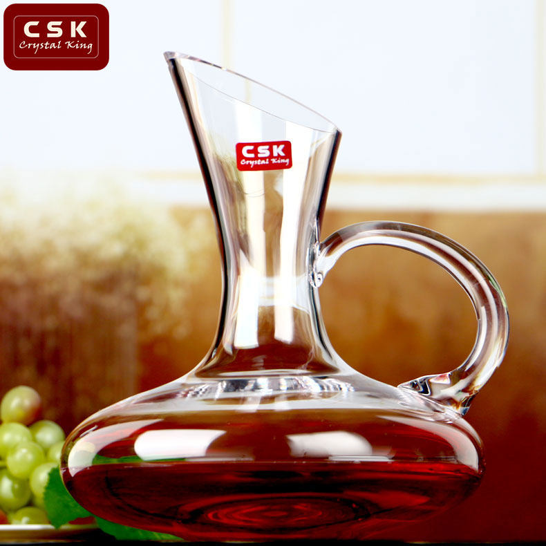 CSK莱瑞斯水晶玻璃快速 带把手工醒酒器 倒酒器醒酒壶盛酒器