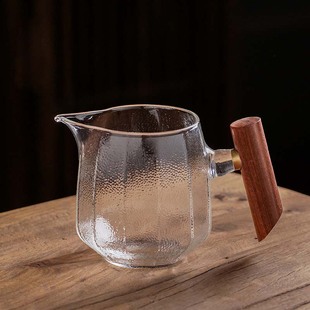 耐高温加厚木把锤纹公道杯玻璃分茶器茶海功夫茶具大号家用 日式