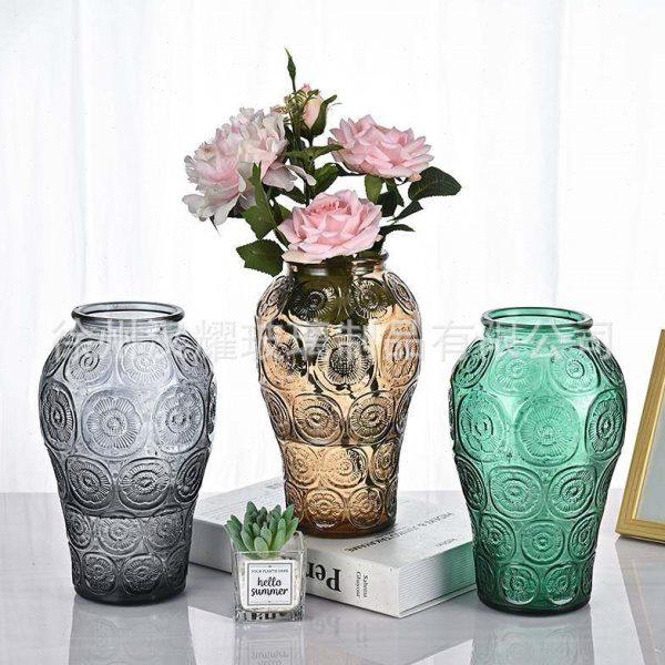 欧式高级感浮雕中古玻璃花瓶办公室客厅艺术品摆件绿植插花器,家居饰品,户外/庭院摆件,淘宝优惠券,粉丝福利购,淘宝优惠卷