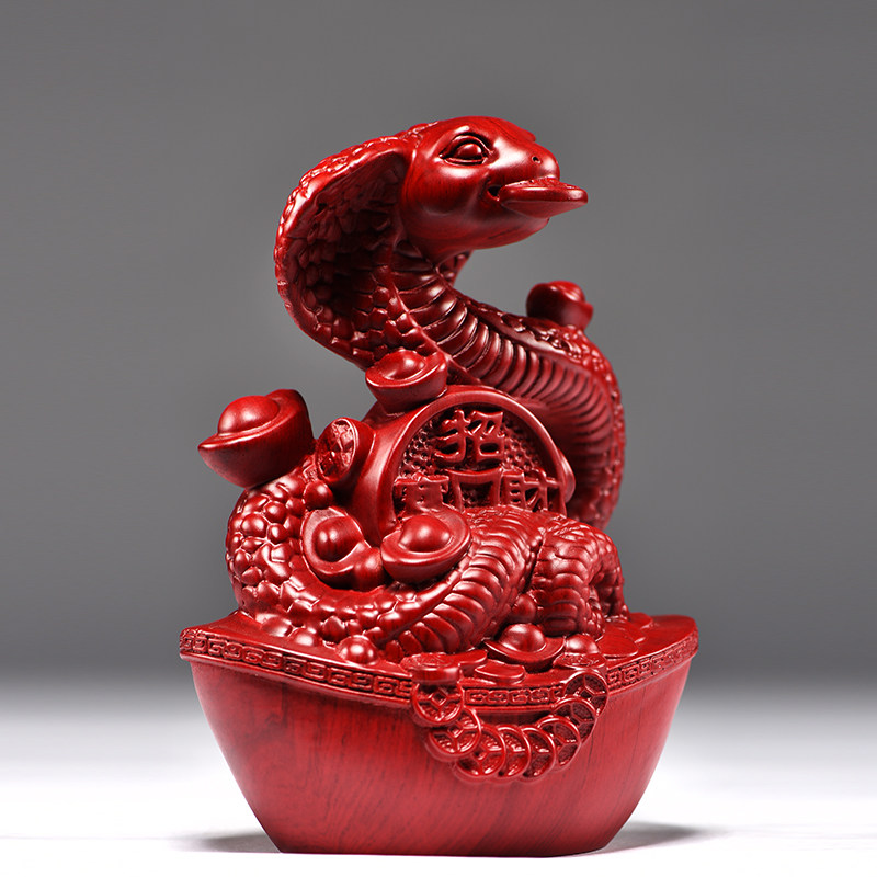 红花梨木雕蛇摆件实木十二生肖木制眼镜蛇家居客厅装饰红木工艺品