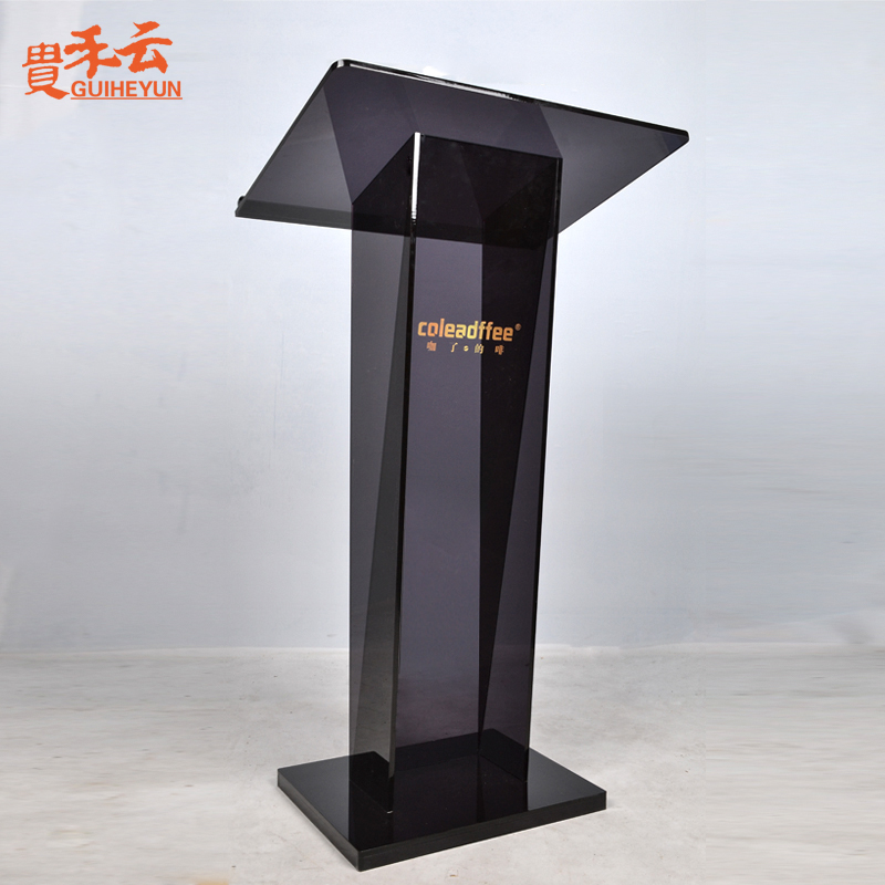 贵禾云欧式迎宾台电子演讲台亚克力接待台多媒体讲台桌白色发言台