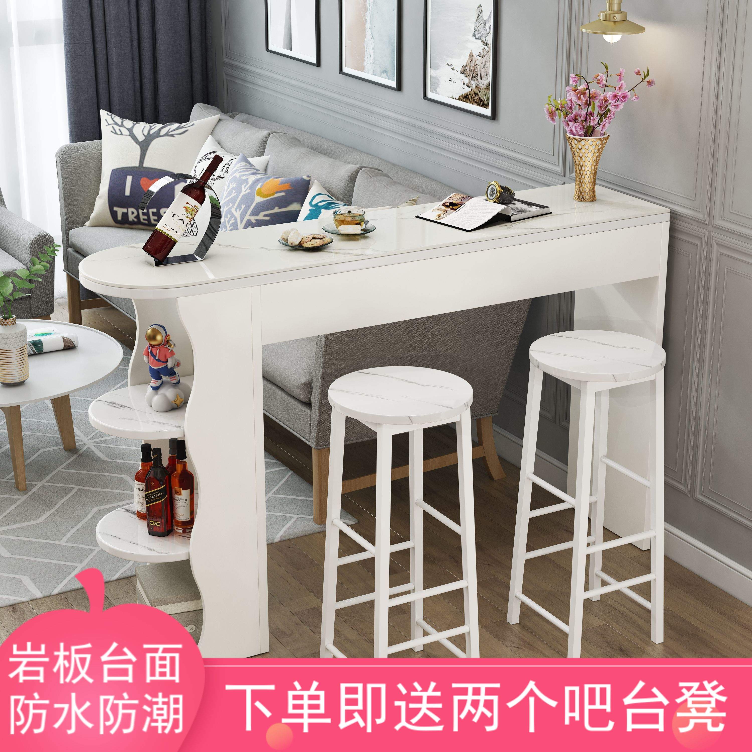 岩板吧台桌家用简约大理石吧台客厅双面隔断柜沙发边几靠墙高脚桌