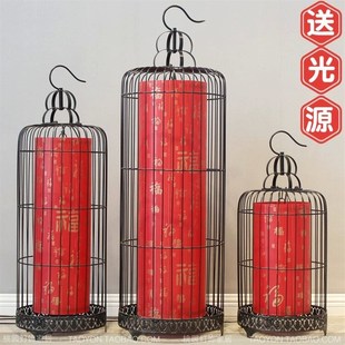 中式铁艺鸟笼灯吊灯餐厅酒楼茶楼包厢复古建筑装饰灯笼过道落地灯