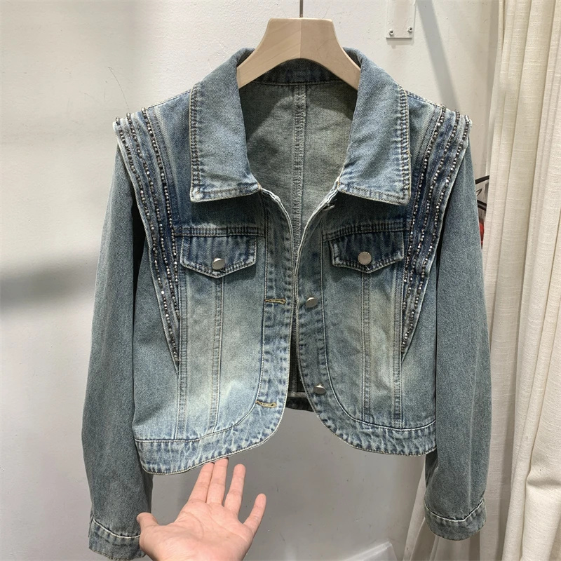 港风钉珠长袖牛仔外套女