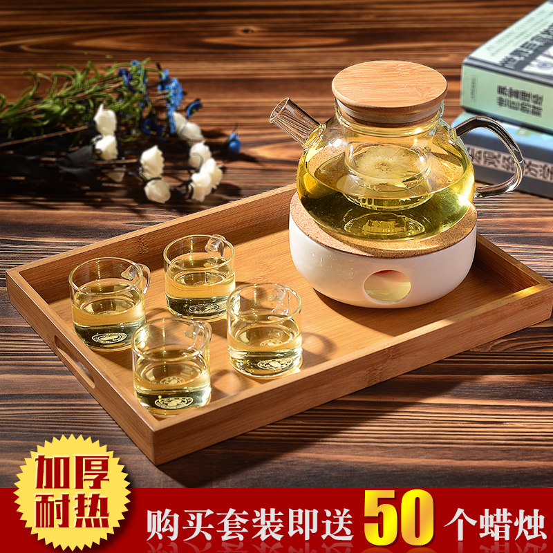 加厚玻璃煮花茶壶过滤水果泡茶壶耐热泡水壶套装家用蜡烛底座加热