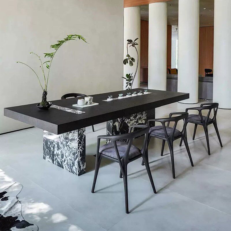 侘寂风茶桌椅组合现代简约办公室泡茶台家用阳台实木岩板大板桌子