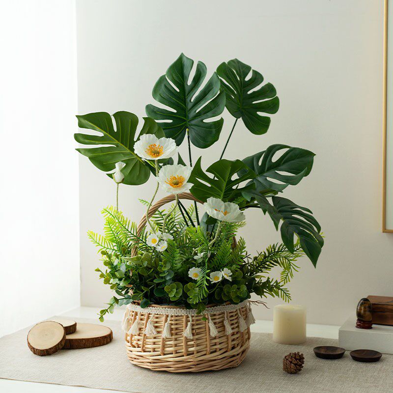 田园风仿真花高级感假花篮绿植客厅餐桌玄关橱窗装饰摆件拍照道具