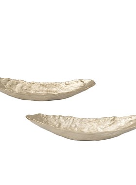 进口铝制长条船型大果盘托盘摆件现代样板间花盆花器客厅玄关装饰