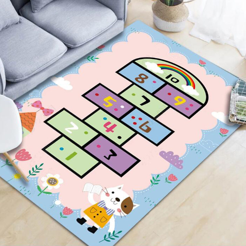儿童卡通跳房子地毯宝宝爬行垫水洗地垫幼儿园早教卧室满铺床边毯