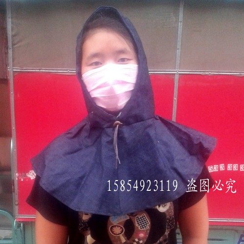 牛仔套头披肩帽 防尘风帽 披肩帽耐磨牛仔布披风帽工作 10个价格