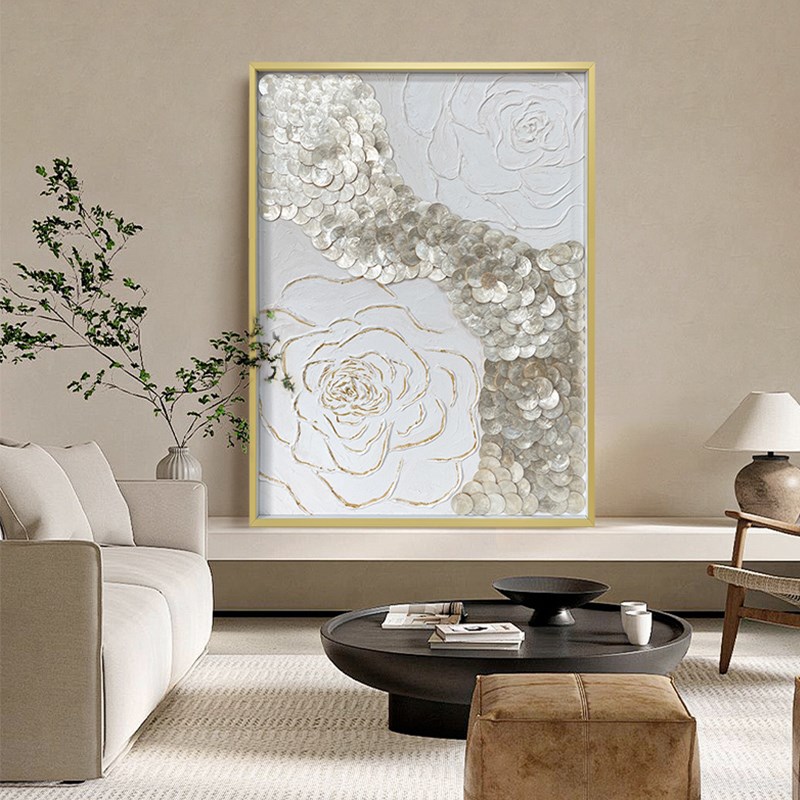 设计师款创意贝壳装饰画抽象艺术手绘油画客厅玄关家具墙饰壁挂画图片