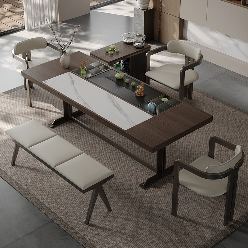 意式极简茶桌家用茶台中式侘寂风高级感现代简约实木泡茶桌椅组合