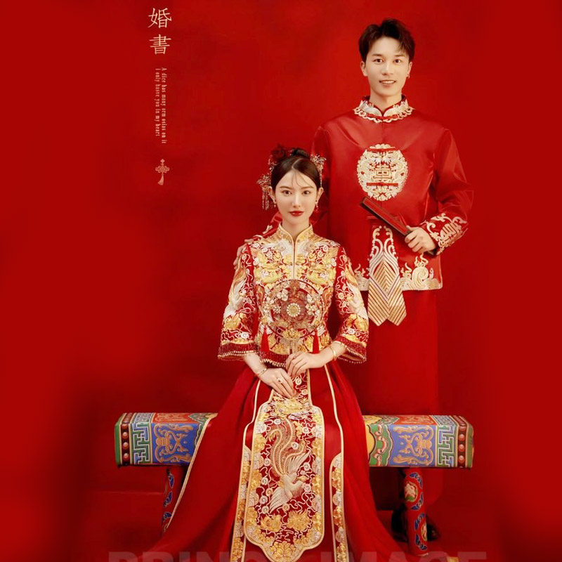 中式古装全家福婚纱照摄影摆件长凳子实木影楼拍照国潮秀禾道具