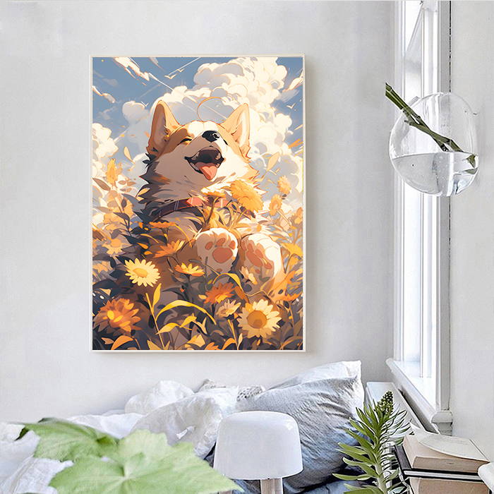 休闲现代狗儿童房间挂画装饰画卧室壁画可爱的动物柴犬可爱的宠物图片
