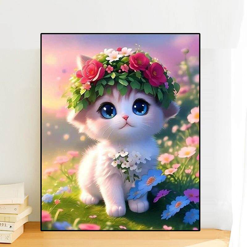 钻石画2025新款可爱动物猫咪手工简单5d点贴钻十字绣儿童卧室满钻