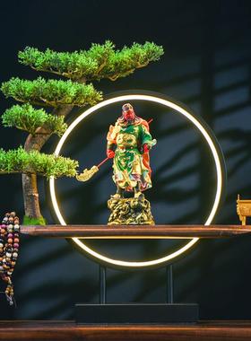 关公摆件家用客厅木雕彩绘关二爷神像招财装饰品店铺公司开业送礼