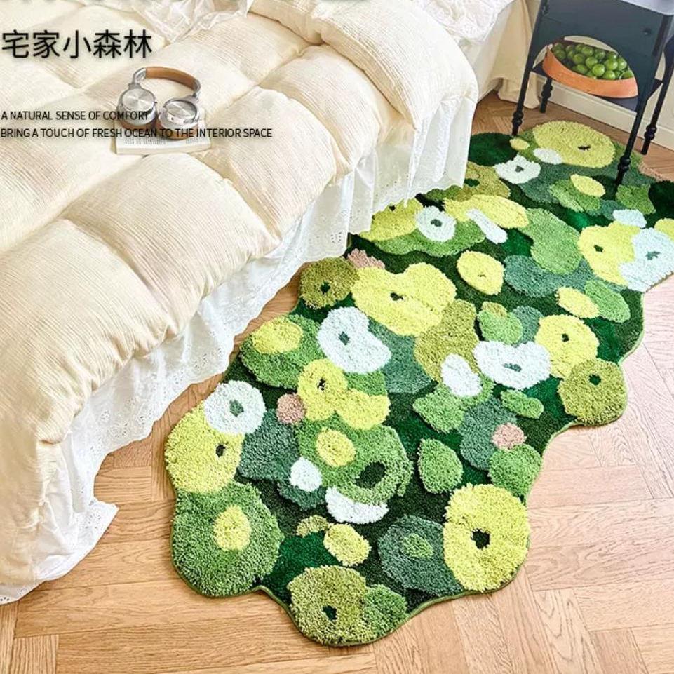 苔藓地毯植绒绿色异形床边毯ins沙发地毯卧室客厅茶几沙发毯垫