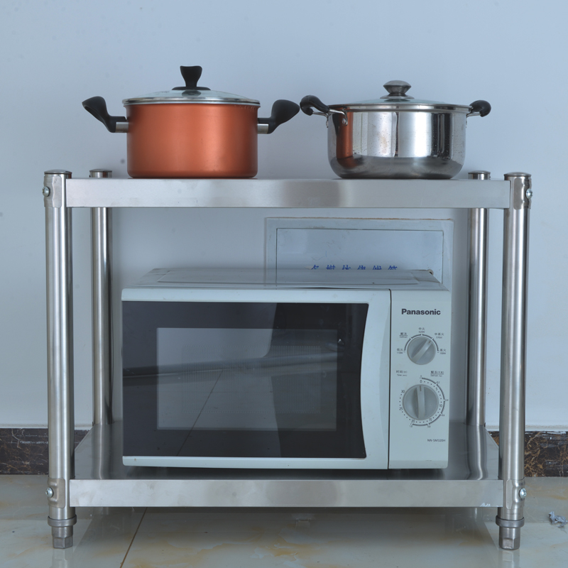 不锈钢厨房置物架两层台面微波炉架储物架烤箱落地收纳架2层包邮