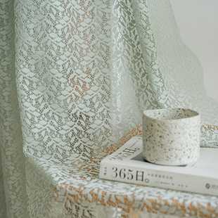 法式蕾丝窗帘薄荷绿透光不透人纱帘少女心拱形门魔术贴挂钩式窗帘