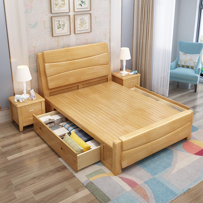 实木床1.2米单人床1米2小户型1.35米床收纳床1.5米气压高箱储物床