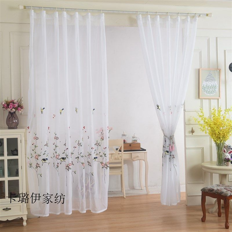 阳台纱成品刺绣绣花窗帘布料遮阳客厅卧室飘窗半帘定制包邮窗帘