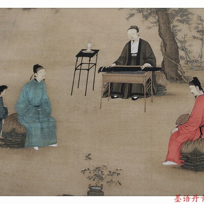 包邮术微喷绢本画心宋赵佶宋微宗听琴图51.3X147.5cm装饰挂画心