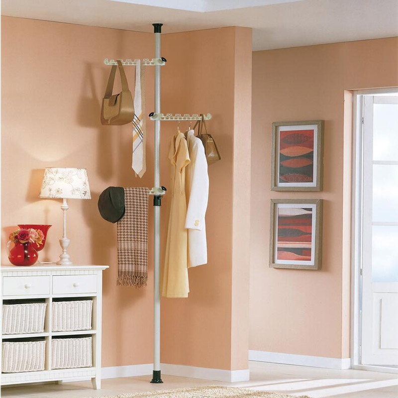 当天发货顶天立地伸缩晾晒衣架子卧室客厅落地单杆式挂包衣帽室内